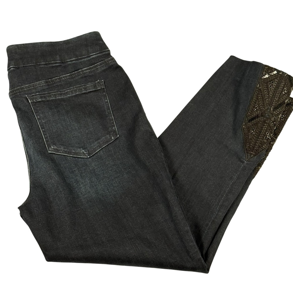 Chicos Pull‎ On Jegging Ankle Jeans Womens 8R Dark Wash Sequin Crop Embellished